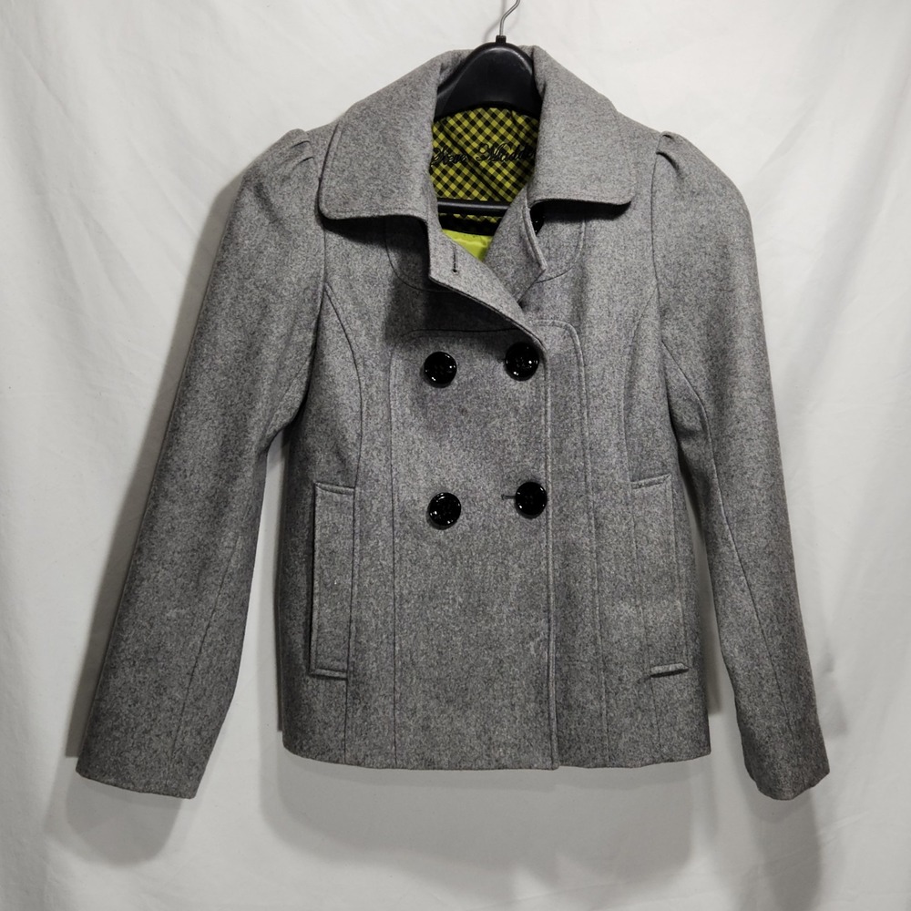 Steve Madden Womens Peacoat Jacket Size Medium Wool Double Breasted Grey